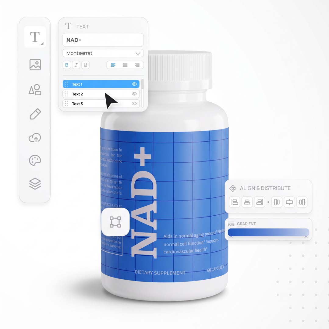 Designing a custom product label in the Supliful label editor